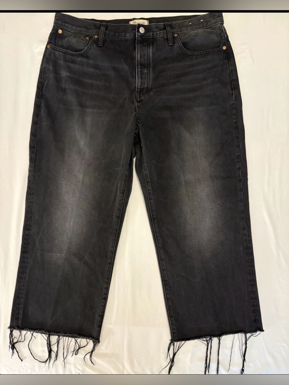 Madewell Black Cropped Raw Hem Jeans Women’s Size 38x 26 wide leg in like new c